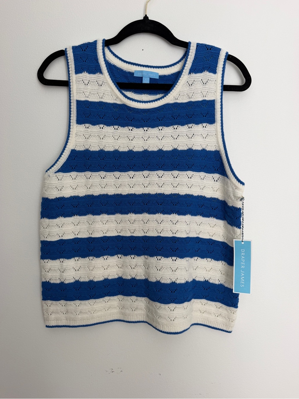 Draper James Blue White Striped Sweater Tank Top L New with Tag NWT